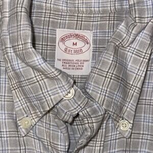 Brooks Brothers Irish Linen Long Sleeve Button Down Shirt Mens M Blue Grey Plaid
